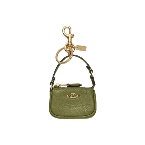 COACH Litchi Grain Leather Key Ring Bag Charm Bag Merch Women's Olive Green