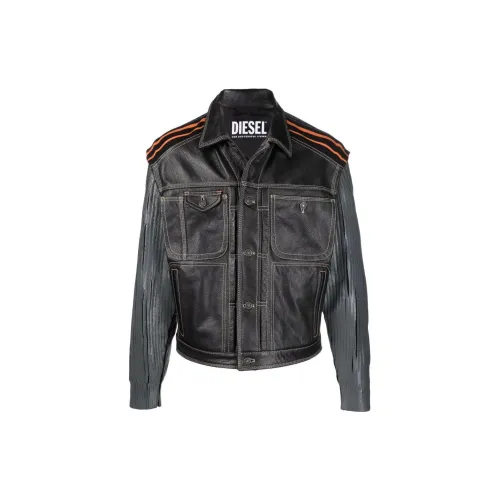 DIESEL Leather Jackets Men Black