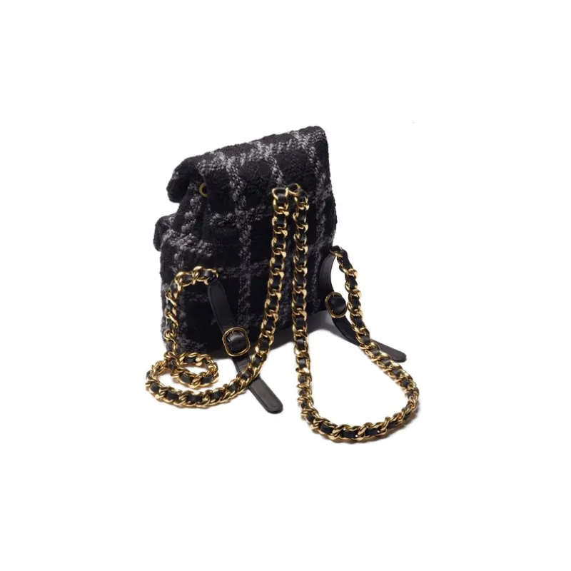 CHANEL 22K Autumn And Winter Wool Twill Soft Woolen Backpack Trumpets Women's Black-2