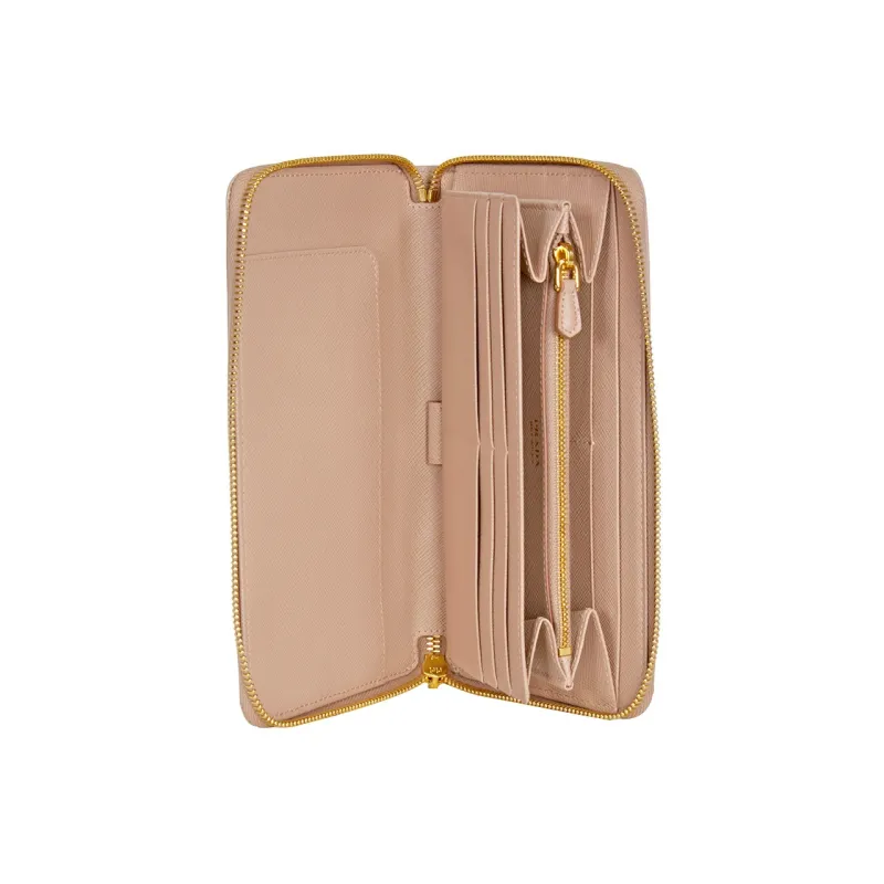 PRADA Cross-Stitch Leather Clutches Wallets Women's Dusty Pink-3