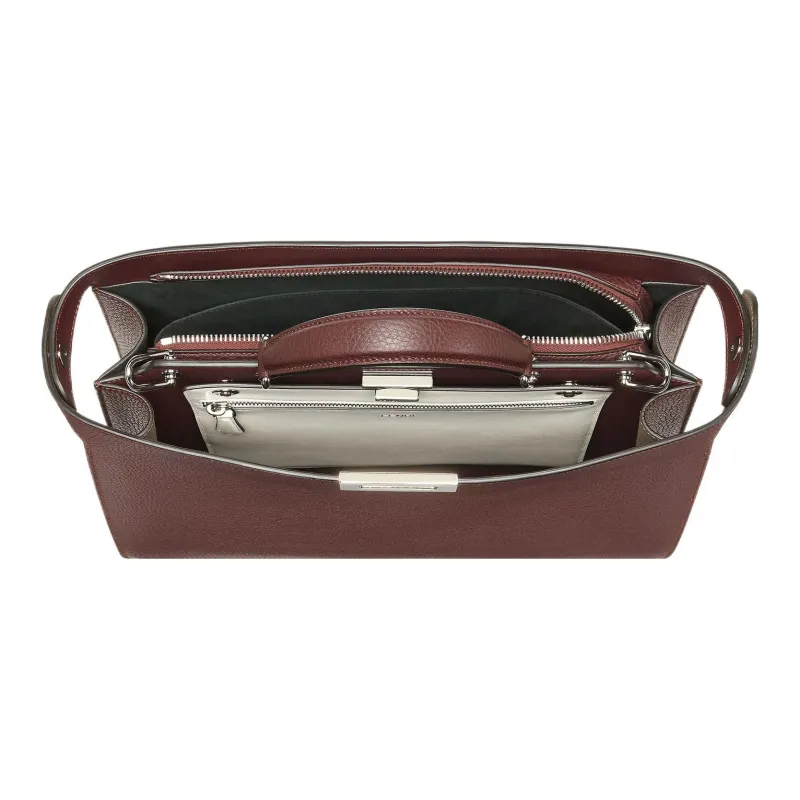 FENDI Peekaboo ISeeU Calfskin Crossbody One Shoulder Handbags Medium Size Men's Burgundy-3