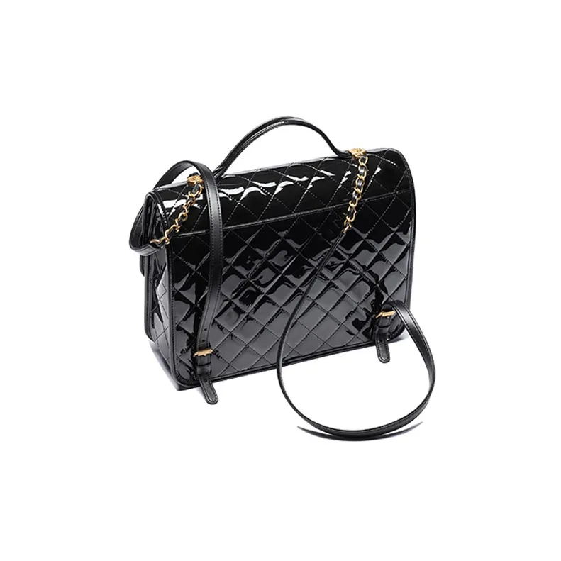 CHANEL 22K Autumn And Winter Patent Leather Backpack Tubas Women's Black-2