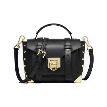 MICHAEL KORS Cowhide Leather Satchel Bag, Shoulder Bag, Crossbody Bag, Handbag Small Size Women's Black