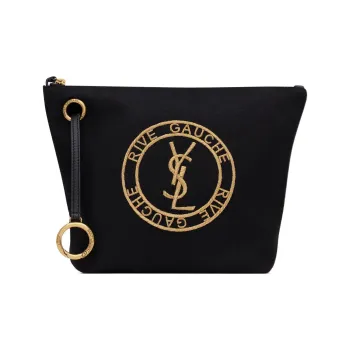 SAINT LAURENT Rive Gauche Sheepskin With Fabric Clutch Men's Black
