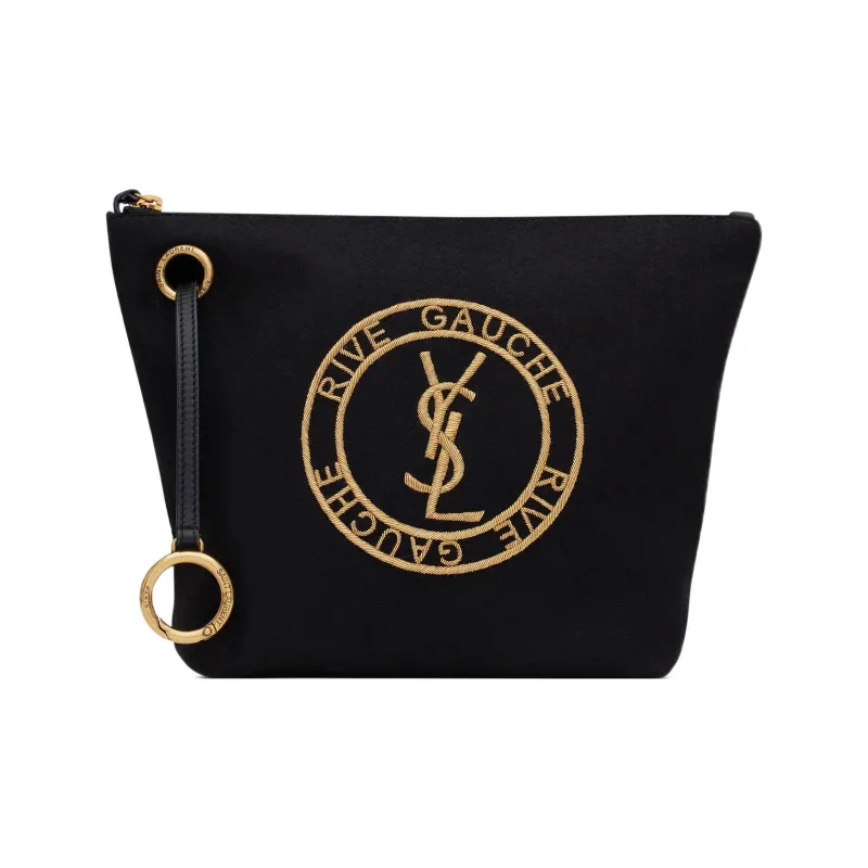 SAINT LAURENT Rive Gauche Sheepskin With Fabric Clutch Men's Black-0