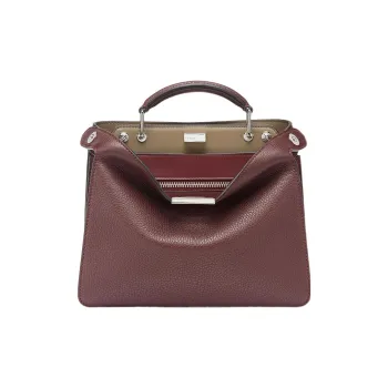 FENDI Peekaboo ISeeU Calfskin Shoulder Bag Crossbody Bag Handbag Mini Men's Burgundy