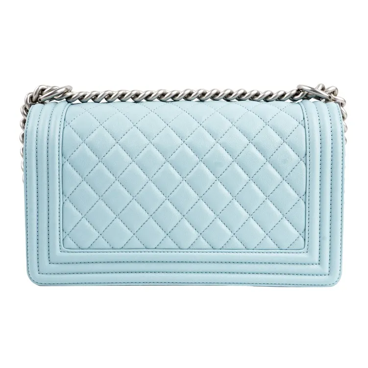 CHANEL Leboy Cow Leather Crossbody Bag, Shoulder Bag Women's Light Blue-2