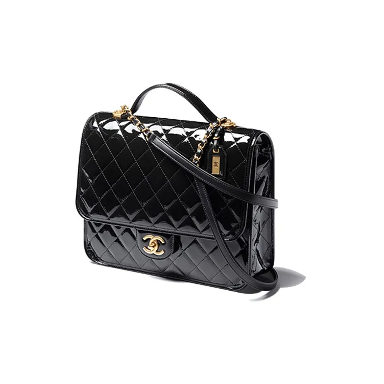 CHANEL 22K Autumn And Winter Patent Leather Backpack Tubas Women's Black-1