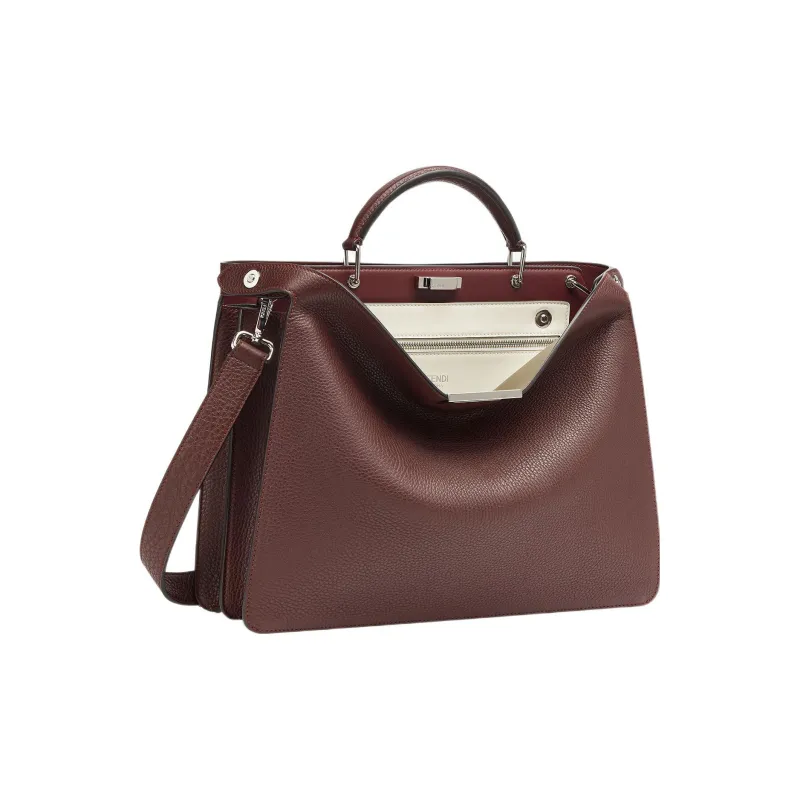 FENDI Peekaboo ISeeU Calfskin Crossbody One Shoulder Handbags Medium Size Men's Burgundy-1