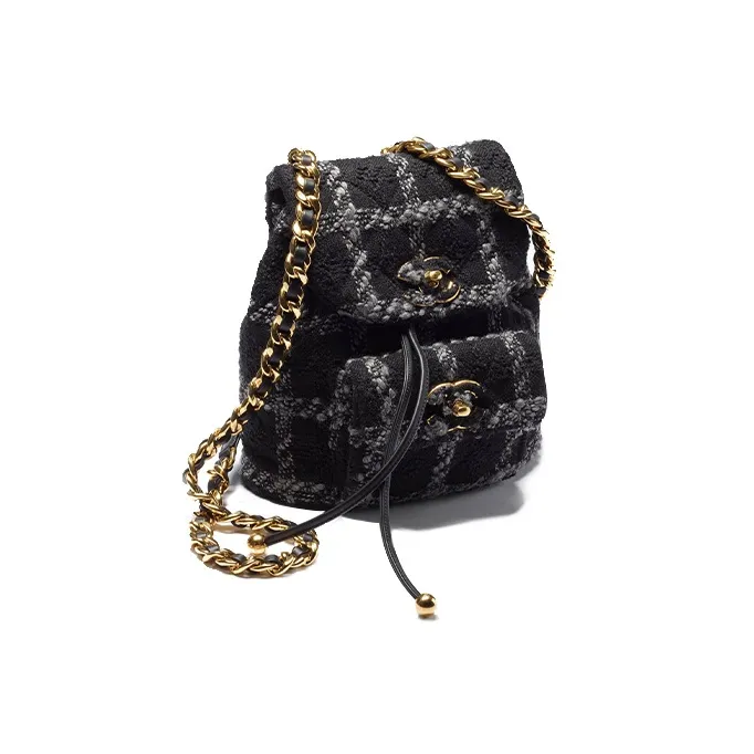 CHANEL 22K Autumn And Winter Wool Twill Soft Woolen Backpack Trumpets Women's Black-1
