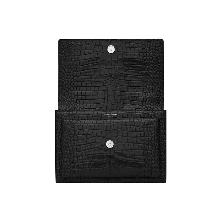 SAINT LAURENT Sunset Crocodile Embossed Shiny Leather Medium Black-5