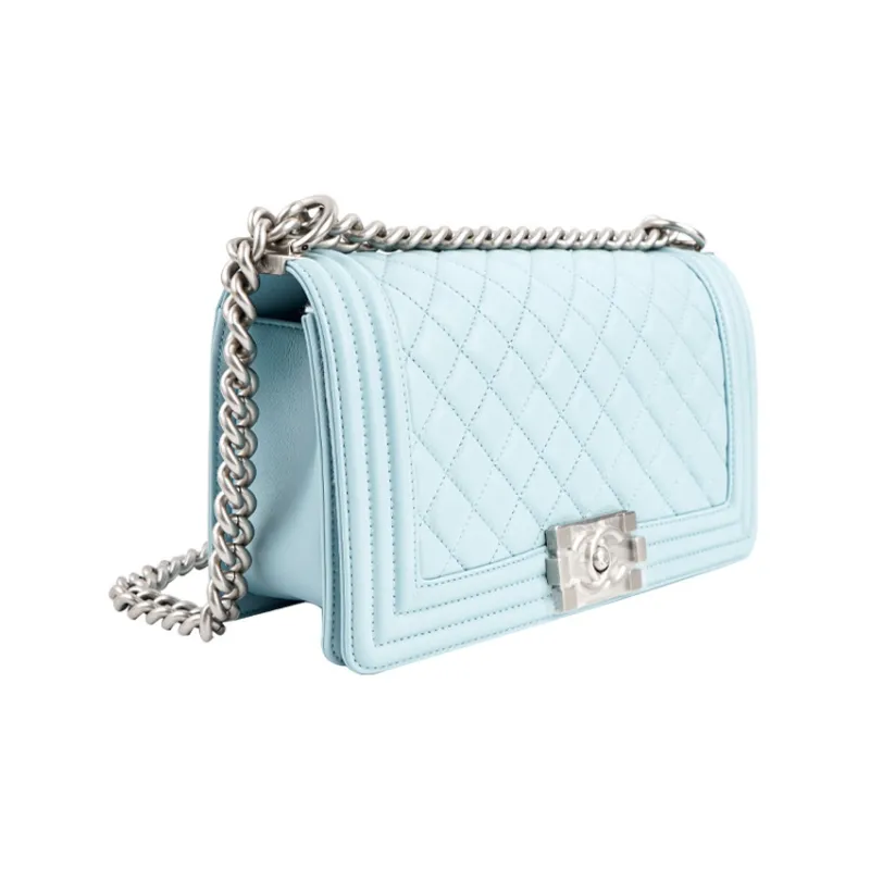 CHANEL Leboy Cow Leather Crossbody Bag, Shoulder Bag Women's Light Blue-1