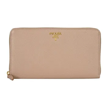 PRADA Cross-Stitch Leather Clutches Wallets Women's Dusty Pink
