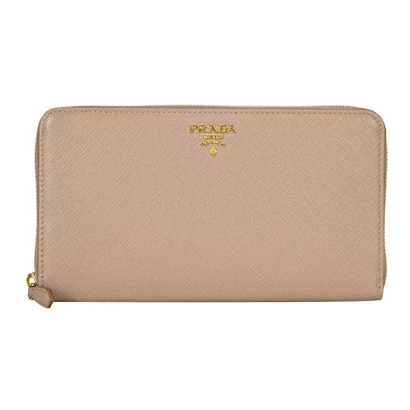 PRADA Cross-Stitch Leather Clutches Wallets Women's Dusty Pink-0