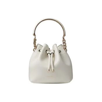 Jimmy Choo Shiny Calfskin Bucket Bags Shoulder Bag Crossbody Bag Handbag Small Size Women's White
