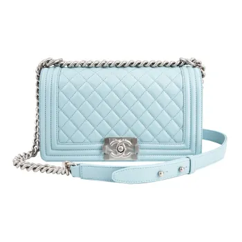 CHANEL Leboy Cow Leather Crossbody Bag, Shoulder Bag Women's Light Blue