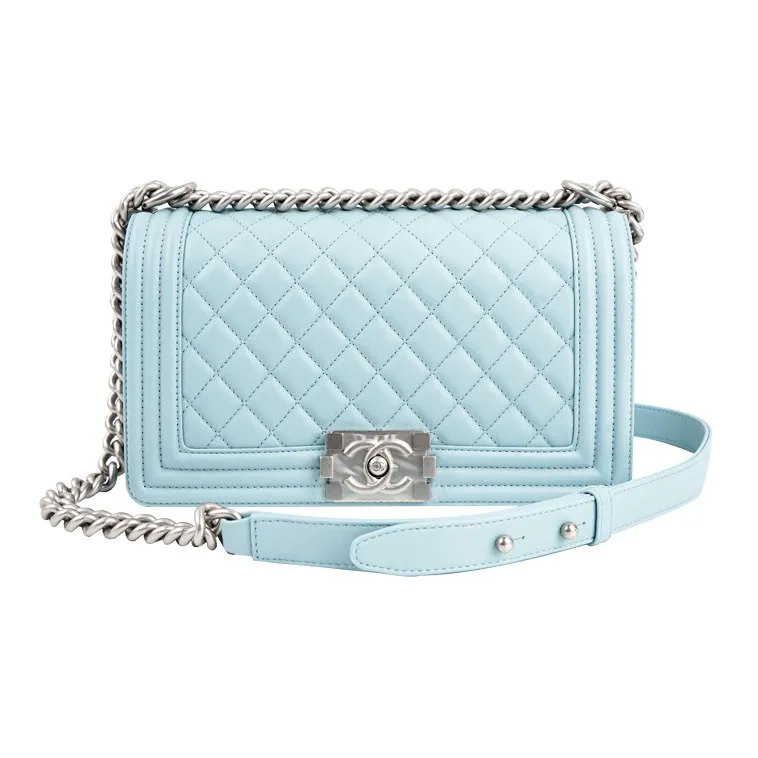 CHANEL Leboy Cow Leather Crossbody Bag, Shoulder Bag Women's Light Blue-0