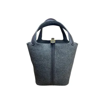 HERMES Picotin Wool Felt With Swift Leather Basket Bag Handbag Bucket Bag Women's 46 Ebony Wood Color