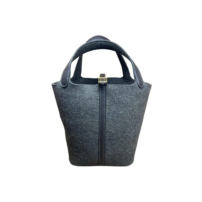 HERMES Picotin Wool Felt With Swift Leather Basket Bag Handbag Bucket Bag Women's 46 Ebony Wood Color-0