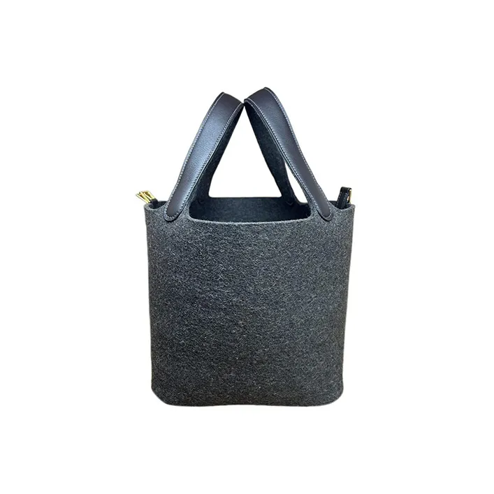 HERMES Picotin Wool Felt With Swift Leather Basket Bag Handbag Bucket Bag Women's 46 Ebony Wood Color-1