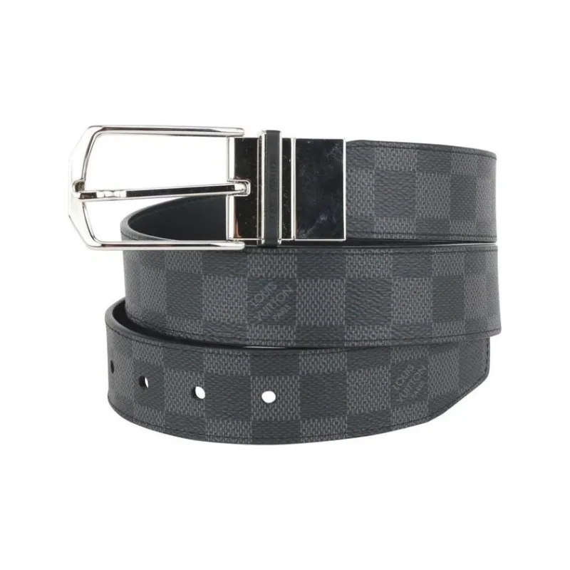 LOUIS VUITTON Slender Cow Leather Belts Men's Width 3.5CM-2