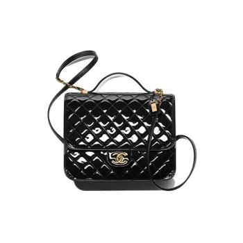 CHANEL 22K Autumn And Winter Patent Leather Backpack Large Size Women's Black