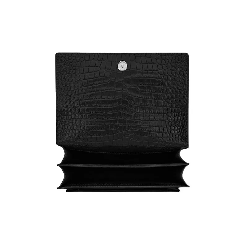 SAINT LAURENT Sunset Crocodile Embossed Shiny Leather Medium Black-6