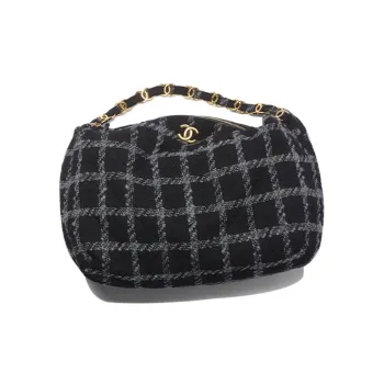 CHANEL 22K Autumn And Winter Wool Blended With Soft Woolen Hobo Bag, Handbag Extra Large Women's Black Gray