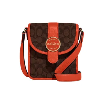 COACH Lonnie Jacquard Fabric With Pebbled Leather Shoulder Bag, Crossbody Bag Mini Women's Brown & Mango