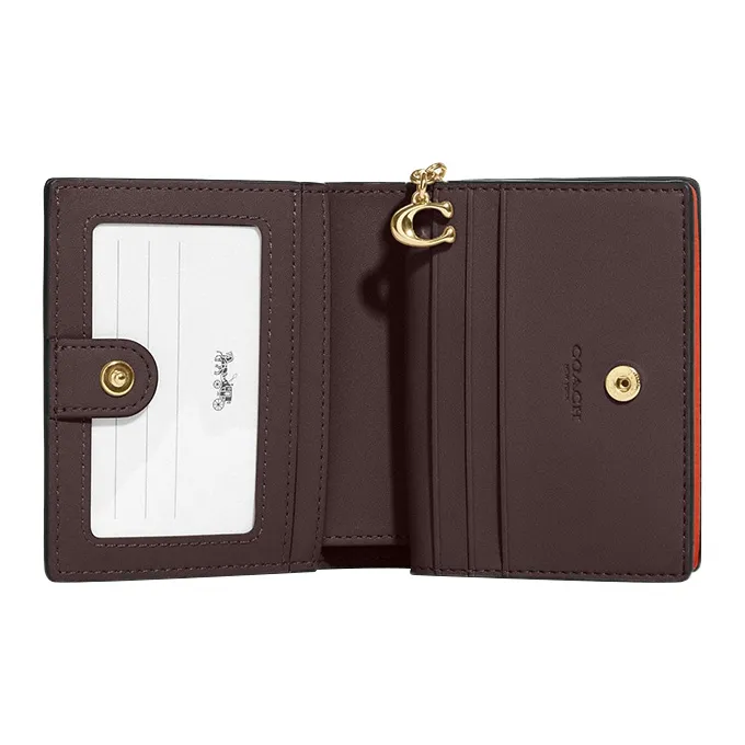 COACH Snap Wallet Refined Pebble Leather Card Holder Wallet Small Size Women's Mango Red-1