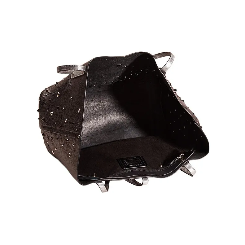 COACH Market Tote Metal Polished Pebbled Leather One Shoulder Handbags Large Size Women's Metal Graphite-2