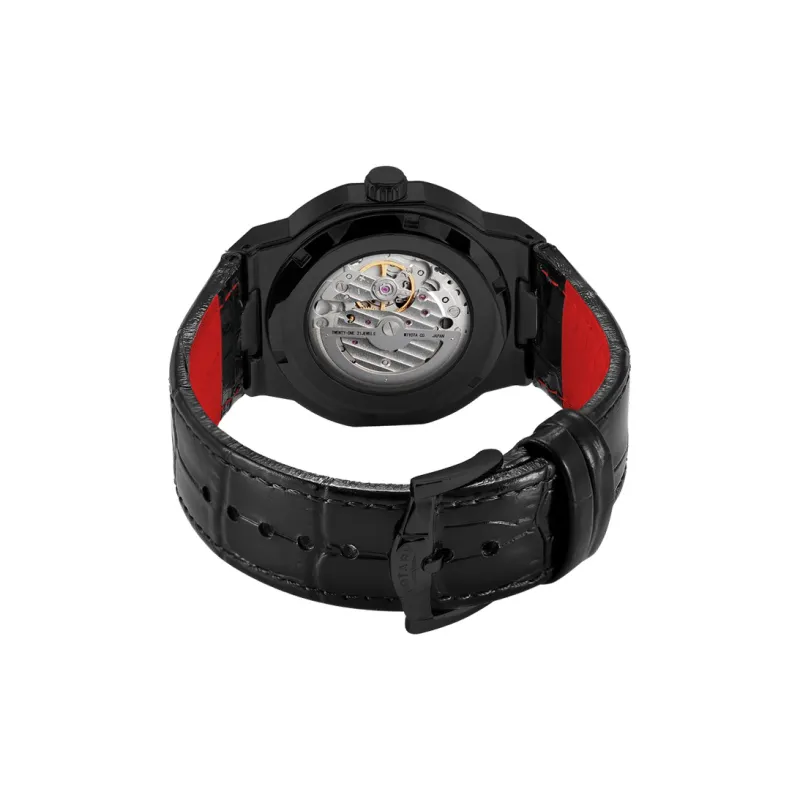 ROTARY Wrist Watch Automatic Mechanical Movement Genuine Leather Strap Black Dial Men's Watches-17