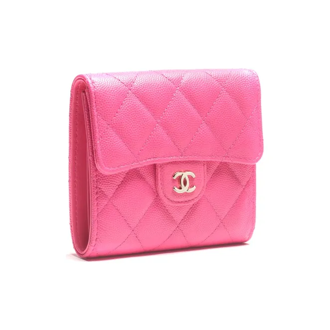 CHANEL 22K Autumn And Winter Shiny Caviar Calfskin Wallet Trumpets Women's Pink-1