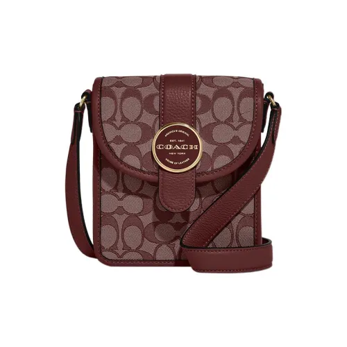 COACH Lonnie Jacquard Fabric With Pebbled Leather Shoulder Bag, Crossbody Bag Mini Women's Burgundy