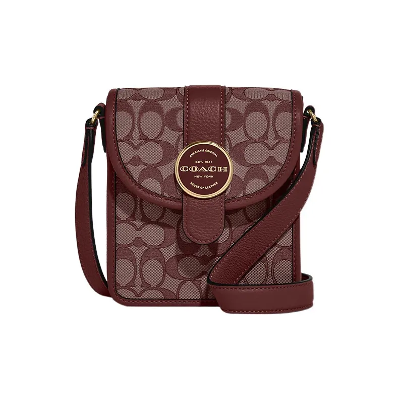 COACH Lonnie Jacquard Fabric With Pebbled Leather Shoulder Bag, Crossbody Bag Mini Women's Burgundy-0