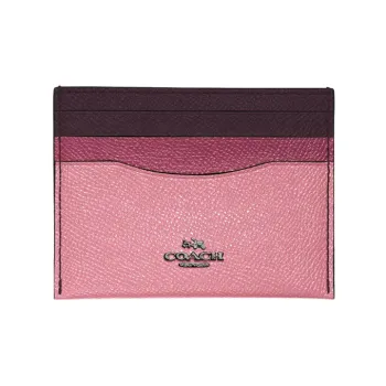 COACH Card Case Cross-Stitch Leather Coin Purses Card Holders Mini Women's Cherry Blossom Pink