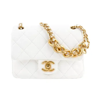 CHANEL Classic Flap CF Lambskin Handbag Shoulder Bag Crossbody Bag Mini Women's White