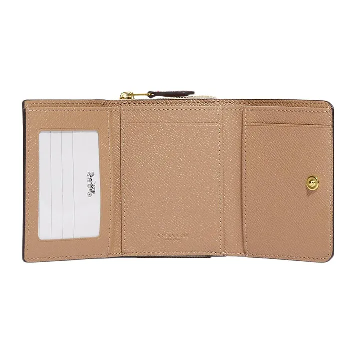 COACH Trifold Wallet Cross-Stitch Leather Clutches Card Holder Wallet Small Size Women's Candy Pink-4