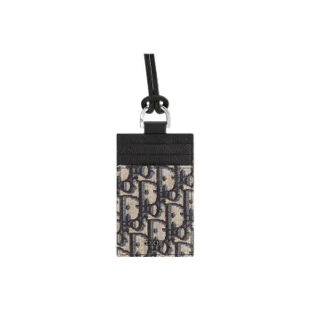 DIOR Grain Cow Leather With Textile Card Holder Card Holder Regular Men's Beige/Black