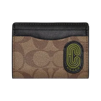 COACH Card Case Signature Coated Canvas With Exquisite Calfskin Card Holder Small Size Men's Black/Red Jasper