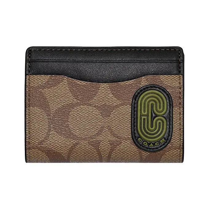 COACH Card Case Signature Coated Canvas With Exquisite Calfskin Card Holder Small Size Men's Black/Red Jasper-0