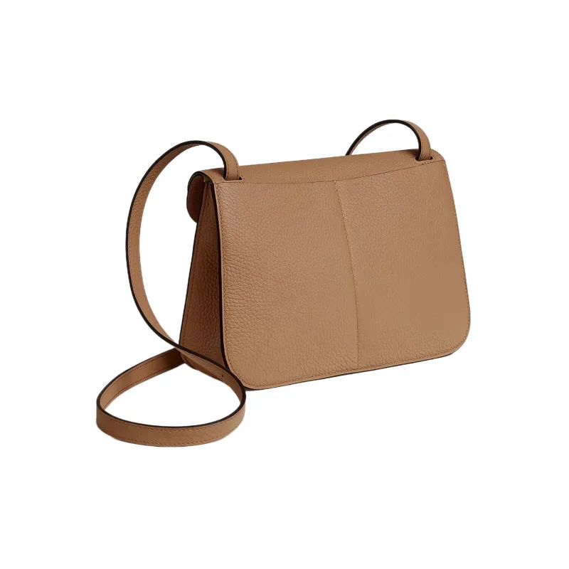 HERMES Halzan Clemence Bullock Leather Horse Shoe Bag Handbag Shoulder Bag Crossbody Bag Women's Milk Tea Beige/Lemon-2