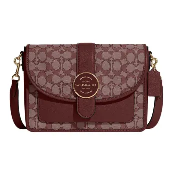 COACH Lonnie Jacquard Fabric With Pebbled Leather Shoulder Bag, Crossbody Bag Medium Size Women's Brown Red