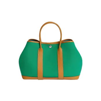 HERMES Garden Party Canvas With Epsom Calfskin Garden Bag Handbag Women's Mint Green/Sesame Brown
