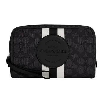 COACH Dempsey Leather Wrist Bag Makeup Bag Small Size Women's Black
