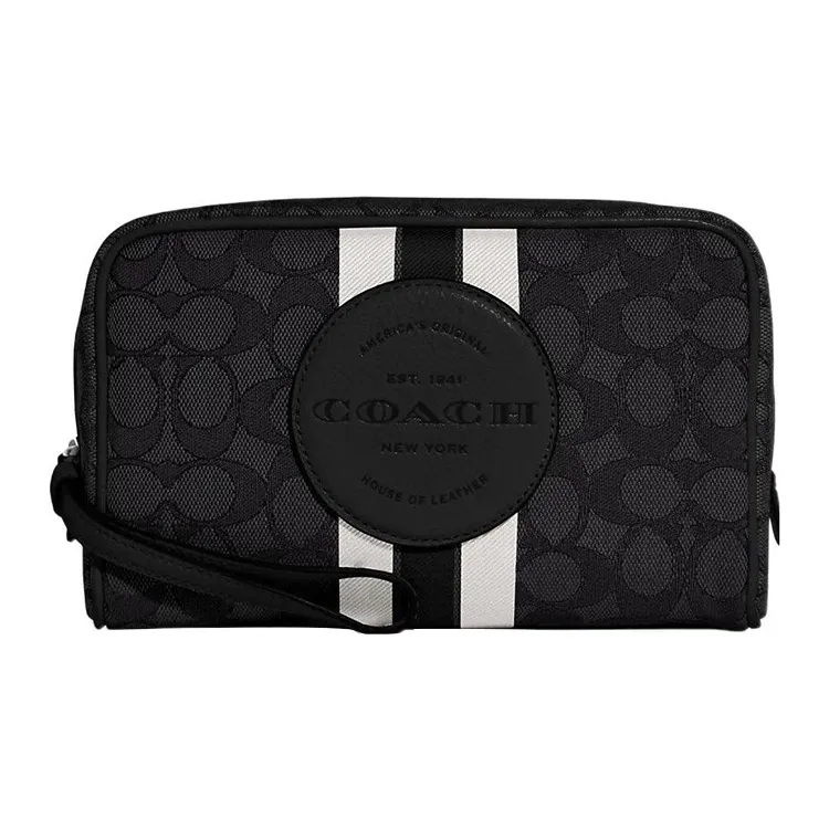 COACH Dempsey Leather Wrist Bag Makeup Bag Trumpets Women's Black-0
