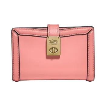 COACH Hutton Cow Leather Card Holder Wallet Mini Women's Pink