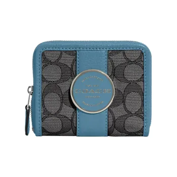 COACH Lonnie Jacquard Fabric With Leather Clutches Wallets Small Size Women's Pacific Blue