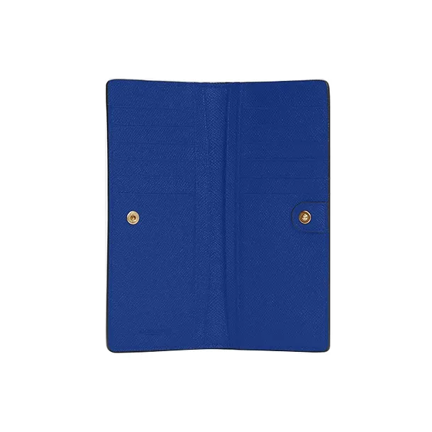 COACH Slim Wallet Cross-Stitch Leather Card Holder Wallet Women's Blue-1