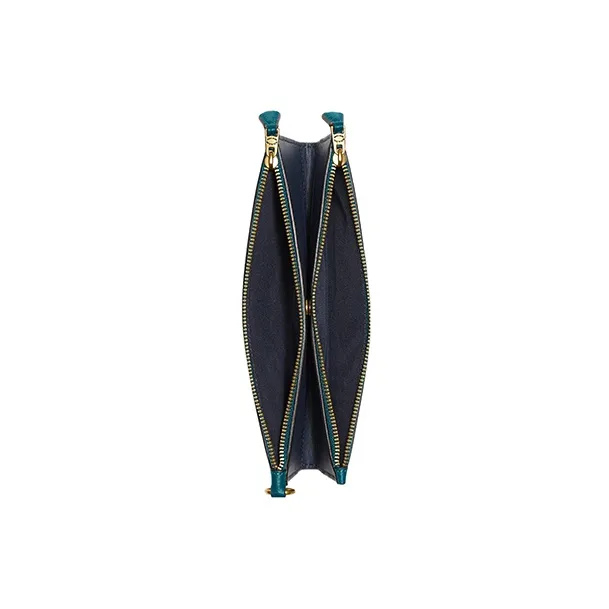 COACH Double Zip Wallet Pebbled Leather Clutches Wallets Medium Size Women's Peacock Blue-1